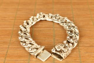 cool old tibet miao silver hand carving skull Statue bracelet noble gift 2