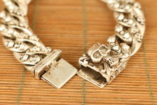 cool old tibet miao silver hand carving skull Statue bracelet noble gift 3