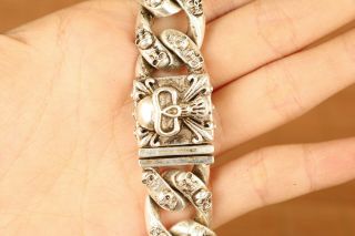 cool old tibet miao silver hand carving skull Statue bracelet noble gift 4
