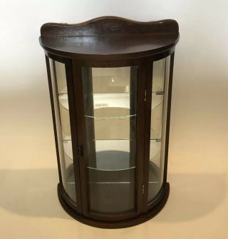 Vtg Curved Glass Mini Curio Cabinet Wood Display Case Shelves Wall Table - Top A