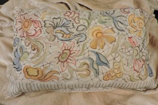 Fanciest Edwardian Hand Painted Beaded Embroidered Lace Budoir Pillow