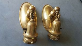 Brass Pair Vintage Art Deco Wall Sconces.  Electric.  Finish