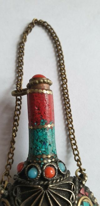 Antique Vintage Old Copper Jeweled Stone Eyeliner Bottle Kohl Powder Surmadani 3