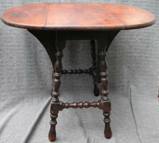 Antique Walnut Butterfly 2 Drop Leaf Side Occasional Table Turned Spindle Legs