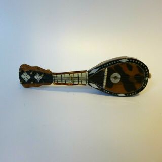 Antique Miniature Model Mandoline Guitar Faux Tortoise Shell Mop Inlay
