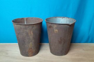 2 Large Antique Tin Sap Bucket W/ Old Rustic Color Great Decor Flowers Planters
