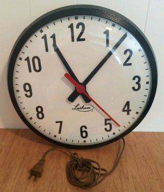 Vintage 13.  5 " Lathen Round Wall Clock School/office Metal/glass