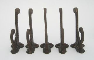 Set of 5 Antique Victorian Eastlake Aesthetic Movement Cast Iron Coat Hat Hooks 4