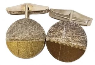 DONALD FRIEDLICH VINTAGE MODERNIST STERLING SILVER & 18K GOLD MEN ' S CUFFLINKS 2