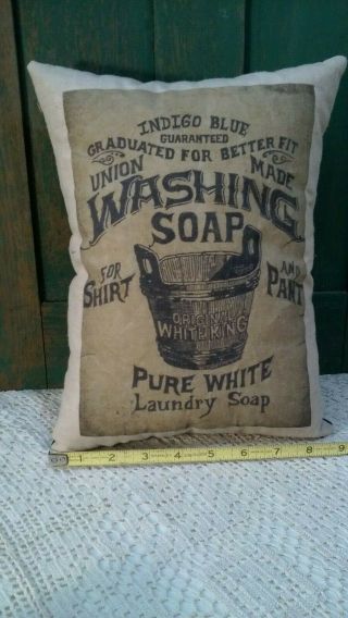 Primitive Vintage Advertising White King Laundry Soap Pillow Tuck Cupboard