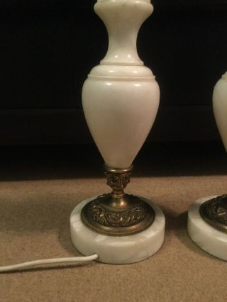 Vintage large carved alabaster / marble and brass lamps 3