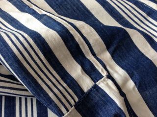 Antique/vintage French Cotton Linen Chevron Weave Blue Stripe Ticking Fabric