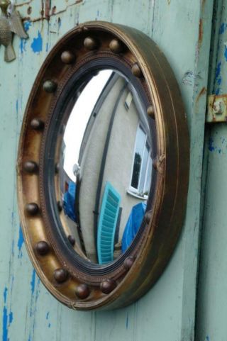 Antique Atsonea Art Deco Convex Gold Porthole Mirror 20 ' s Hollywood Regency Chic 8