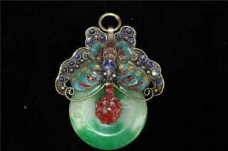 Collect Old Chinese Cloisonne Jade Hand - Made Safety Button Ping Buckle Pendant