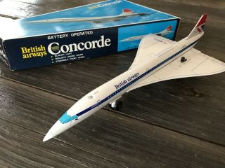 British Airways Concorde Tin Litho Battery Operated Airplane Made In Japan Diaya