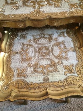 Vtg Italian Florentine 3 Nesting Tables Hollywood Regency Gold Gilt Bud Vase 3