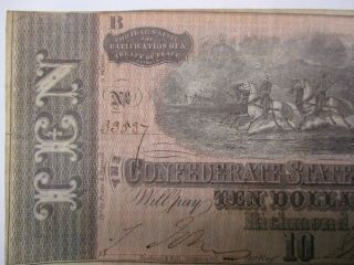 Confederate States of America Ten Dollar Bill Dated February 17th 1864 3