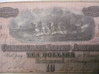 Confederate States of America Ten Dollar Bill Dated February 17th 1864 4
