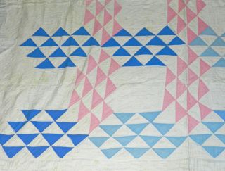 Awesome Primitive Antique/vintage White,  Blue & Pink Ocean Waves Cutter Quilt