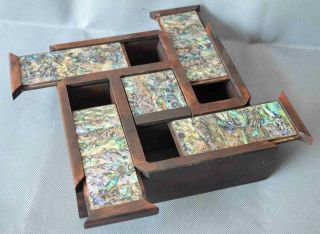 Collectable Handwork Old Boxwood Inlay Shell Usable Souvenir Ancient Jewelry Box 2