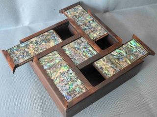 Collectable Handwork Old Boxwood Inlay Shell Usable Souvenir Ancient Jewelry Box 3