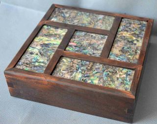 Collectable Handwork Old Boxwood Inlay Shell Usable Souvenir Ancient Jewelry Box 5