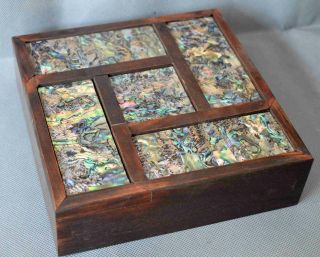 Collectable Handwork Old Boxwood Inlay Shell Usable Souvenir Ancient Jewelry Box 6
