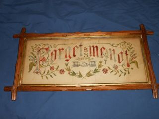 Antique Punch Paper Sampler Forget Me Not Antique Walnut Frame