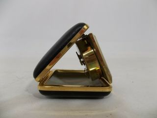 SETH THOMAS Germany Wind Up Alarm Travel Clock Compact Black Leather Brass Case 4