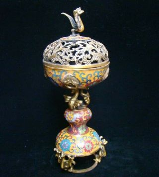 320mm Handmade Carving Statue Brass Cloisonne Enamel Incense Burners 01 7