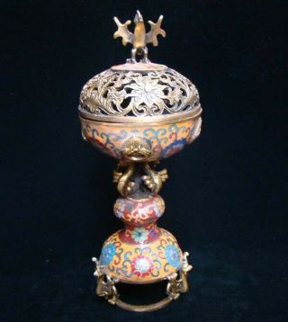 320mm Handmade Carving Statue Brass Cloisonne Enamel Incense Burners 01 8