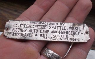 1910 Fischer Auto Camp & Emergency Ambulance Seattle,  Wa Brass Tag I.  D.  Plate