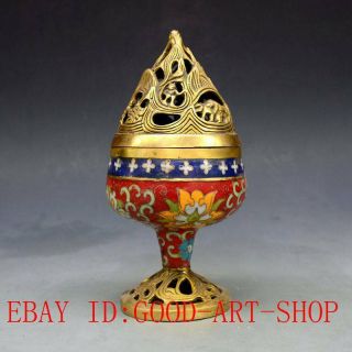 Chinese Vintage Brass Handwork Cloisonne Incense Burner L10