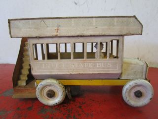 Vintage 1925 Ferdinand Strauss Mechanical Lithograph Tin Toy Interstate Bus