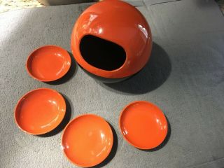 Mid Century Modern Vintage Round Orb Sphere Nut Bowl W/4 Servers Apco Japan