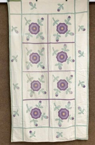 2 Of Pair C 1930s Floral Applique Quilt Lavender Green Cottage