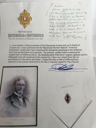 Confederate President Jefferson Davis Hair Certified Authentic Civil War