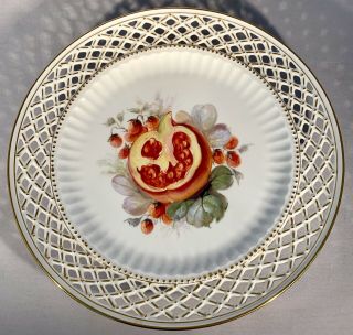 Antique Nymphenburg Reticulated/lattice Edged Plate - Pomegranate W/berries - 8.  75”