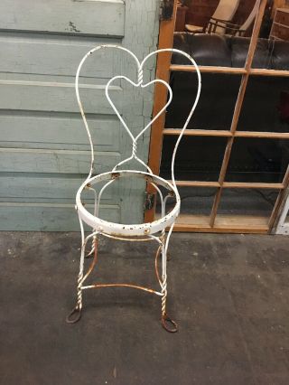 Vintage Antique White Metal Wrought Iron Patio Ice Cream Parlor Chair Heart