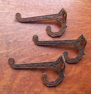 Three Antique Fancy Iron Victorian Craftsman Eastlake Coat Or Hat Hooks C1885