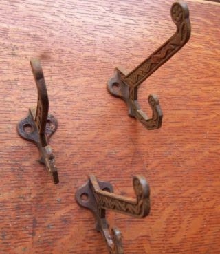 Three Antique Fancy Iron Victorian Craftsman Eastlake Coat or Hat Hooks c1885 2