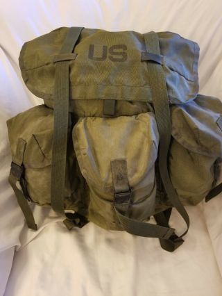 Field Backpack Medium Ruck Sack Od Green Us Army Military Pack W/ Rucksack Liner