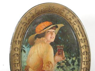 1919 Coca Cola Tip Tray - Elaine W/ Hat & Glass & Roses,