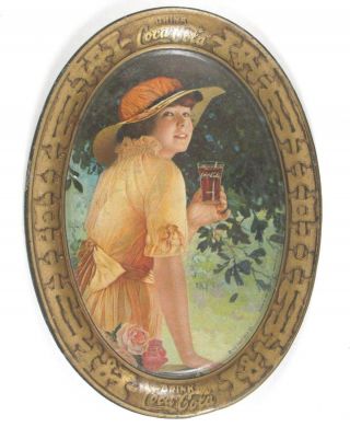 1919 Coca Cola Tip Tray - ELAINE w/ Hat & Glass & Roses, 2