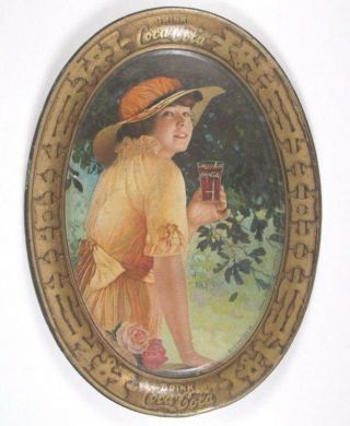 1919 Coca Cola Tip Tray - ELAINE w/ Hat & Glass & Roses, 3