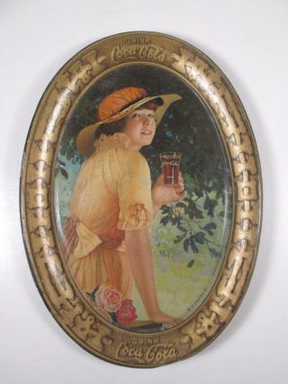 1919 Coca Cola Tip Tray - ELAINE w/ Hat & Glass & Roses, 4