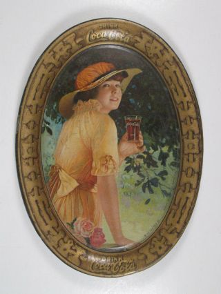 1919 Coca Cola Tip Tray - ELAINE w/ Hat & Glass & Roses, 5