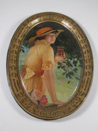 1919 Coca Cola Tip Tray - ELAINE w/ Hat & Glass & Roses, 6