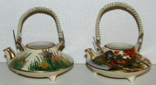 1.  Two Vintage Japanese Satsuma Miniature Teapot Signed No Lids