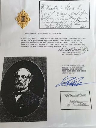Confederate General Robert E.  Lee Hair Certified Authentic From 1869 Civil War